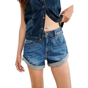 Anthropology Pilcro Roll Hem Denim Jean Shorts High Rise Baggy Size 28 / 6